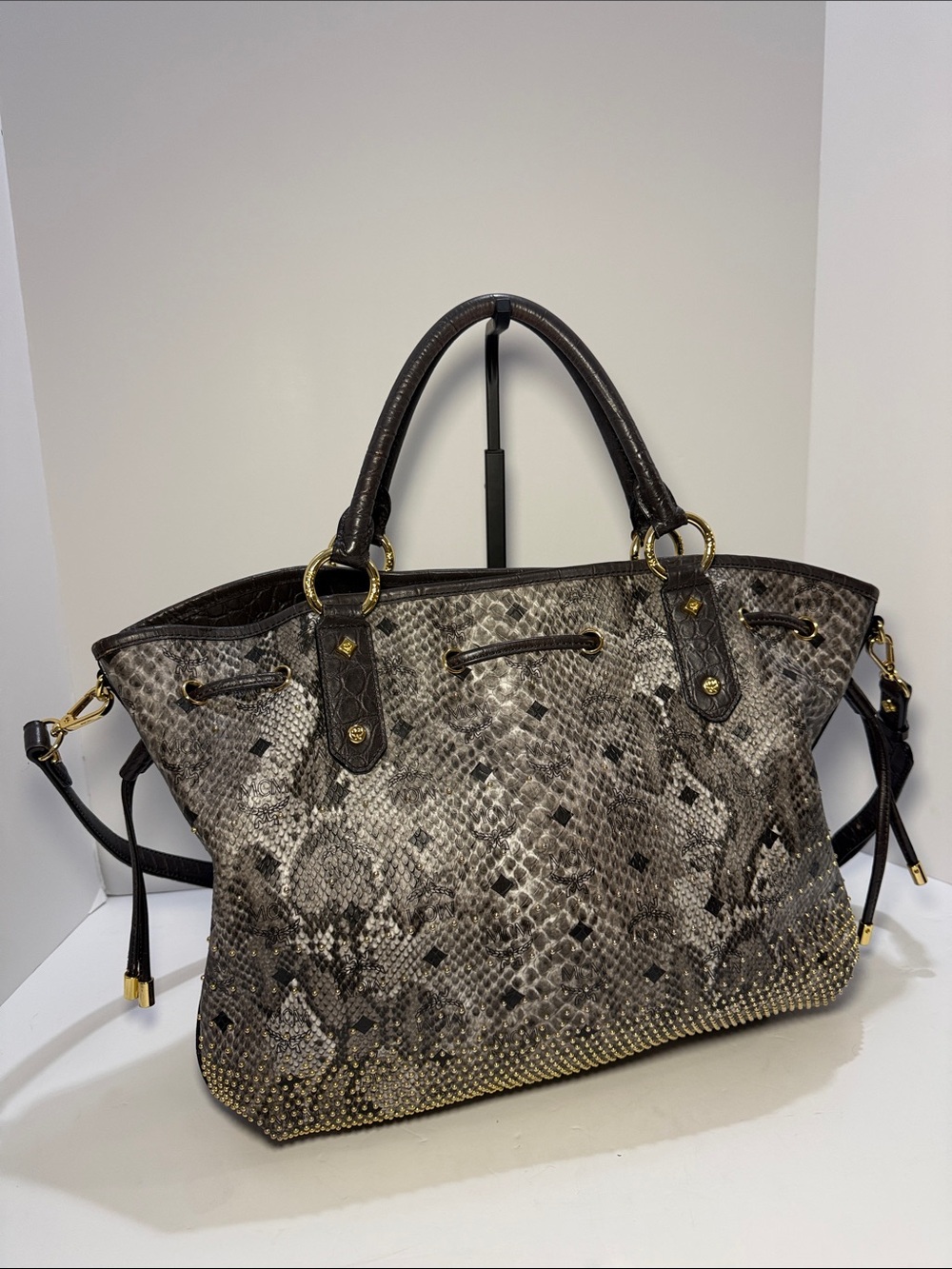 MCM Visetos Python Print Studded Shopper Tote - Picture 7 of 16